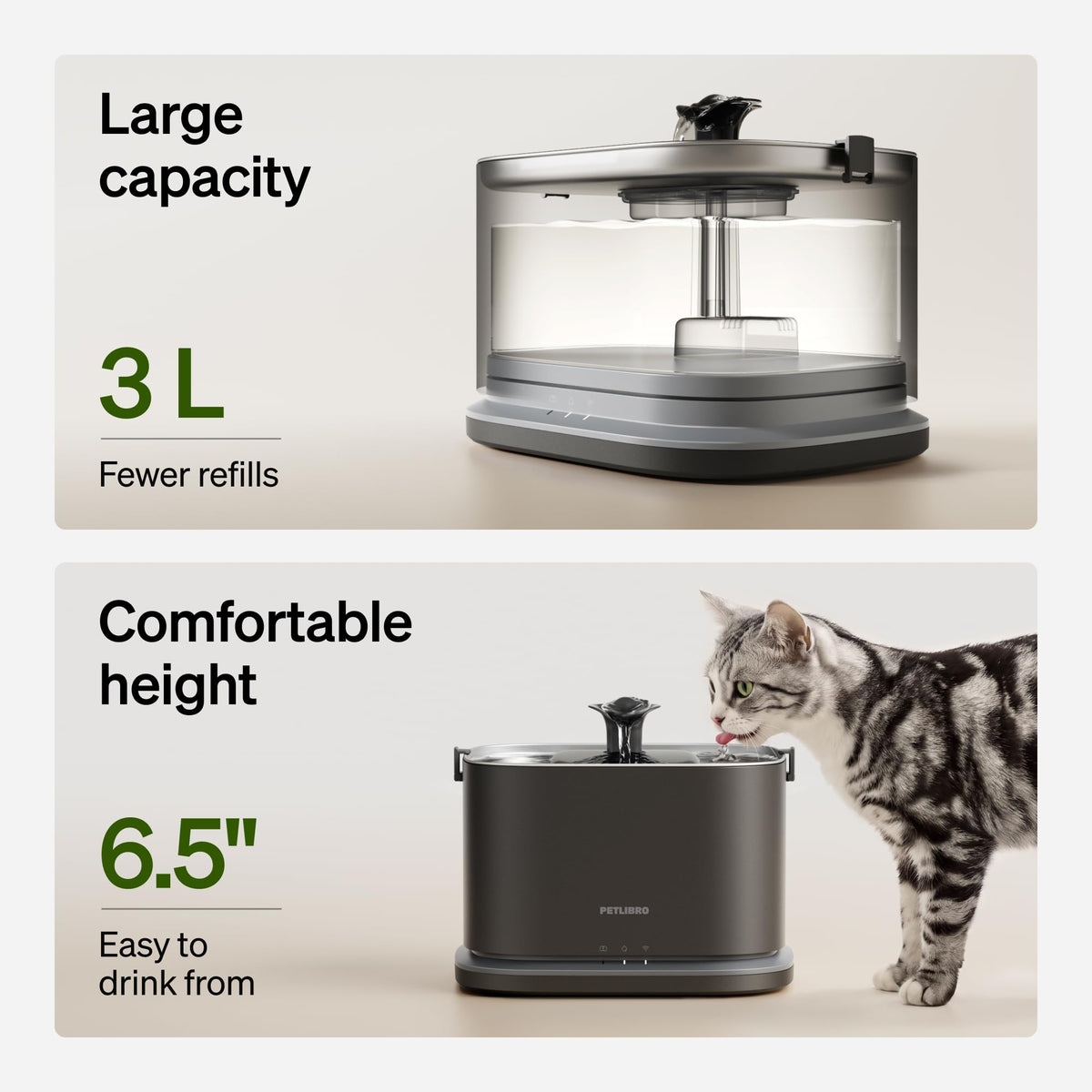 PETLIBRO Upgrade Katze Wasserbrunnen, Dockstream 2 Smart App Überwachung Haustier Wasserbrunnen für Katzen Innen, 3L/2,863.3 g Katzenbrunnen Edelstahl Tablett zum Trinken, 5G WiFi Auto Katze